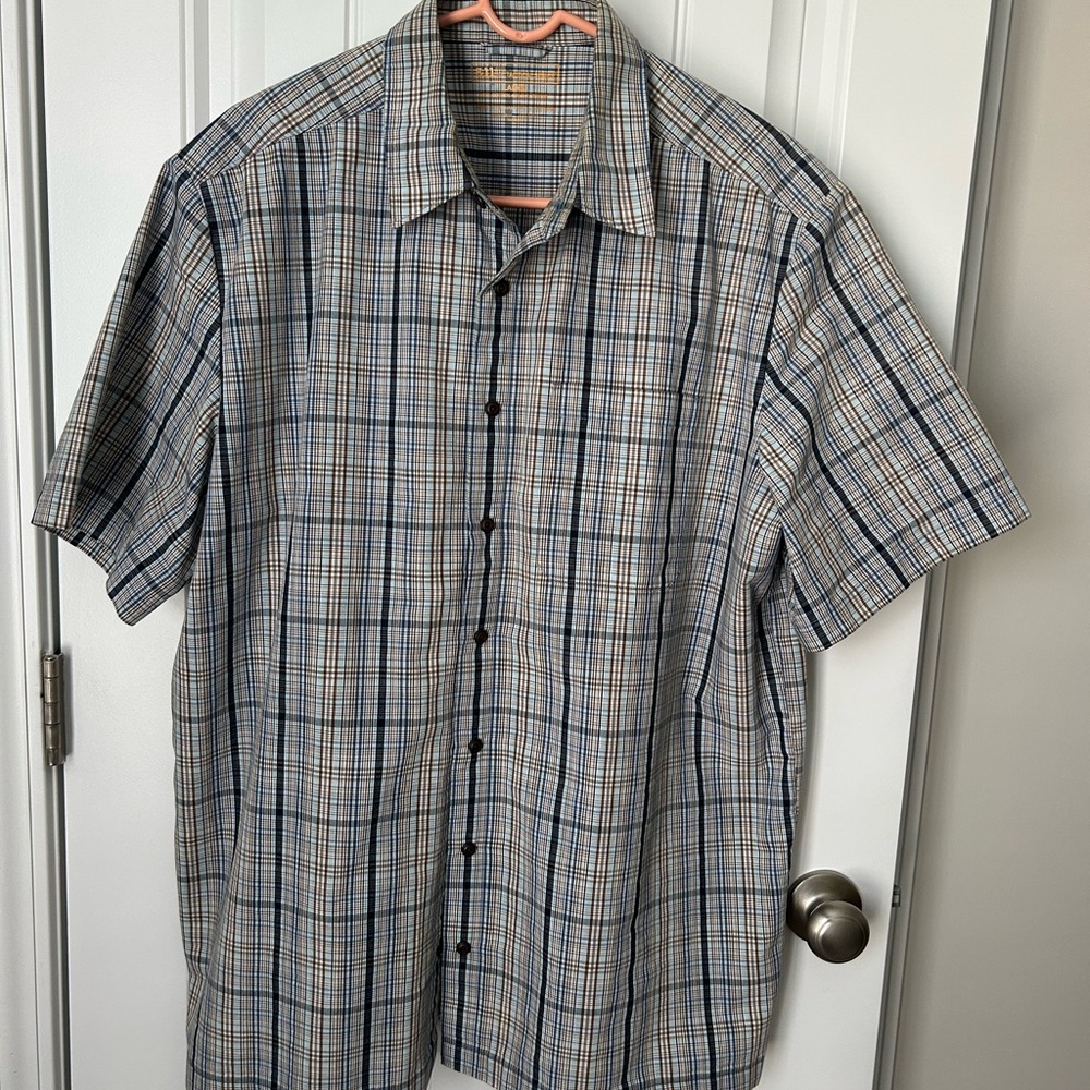 5.11 Tactical Men's Beige and Blue Plaid Button Down Shirt. New W/O Tags. Large